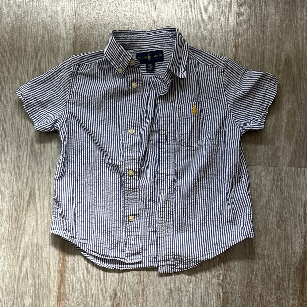 Ralph Lauren Kids Navy and White Striped Button-Down Shirt